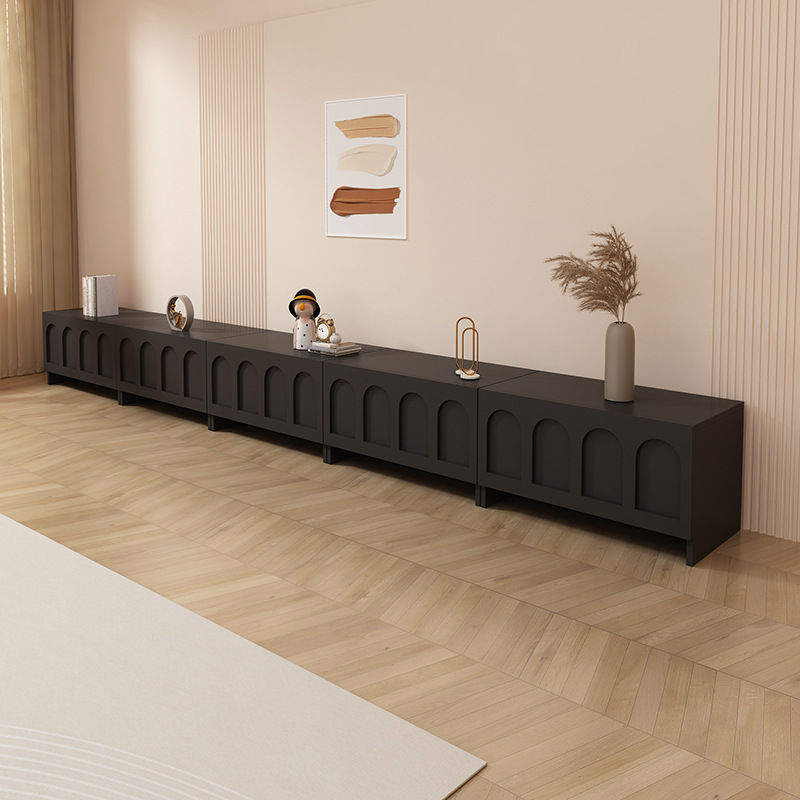 Tv Cabinet French Cream Style Splicing Combination Floor Cabinet Small Apartment Living Room Black Simple Light Luxury Floor-Standing Storage Cabinet