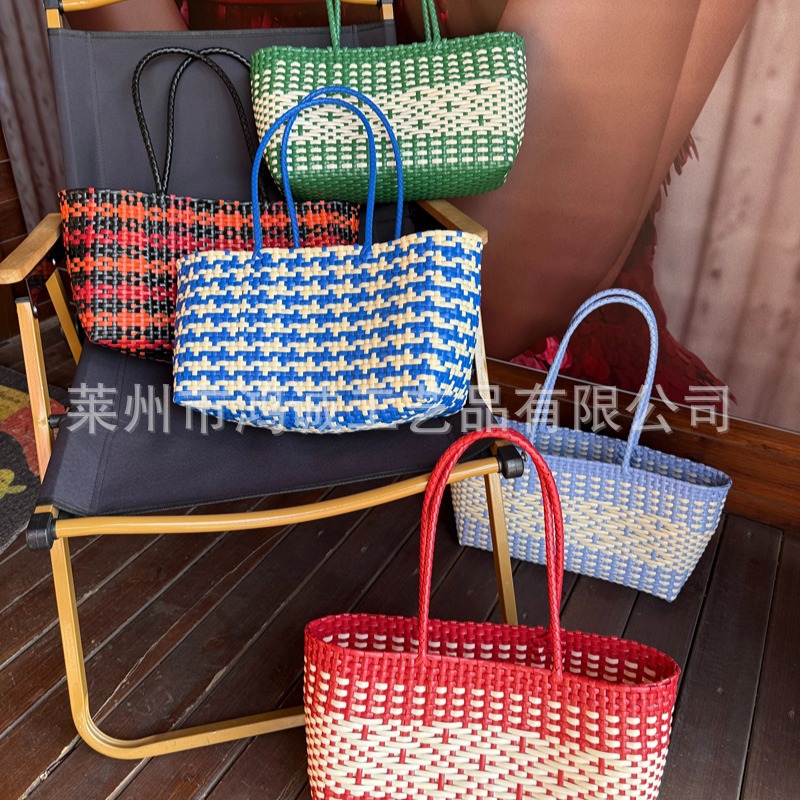 New Woven Beach Bag For Vacation, Versatile Tote Bag, Lazy Style Market Basket Shoulder Bag For Women