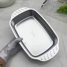 方形家用不锈钢烤鱼盘深盘双耳防烫电磁炉商用加厚托盘烤鱼盘子