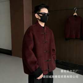 冬季时尚男士双面穿上衣新中式百搭轻奢休闲国风百搭个性上衣批发