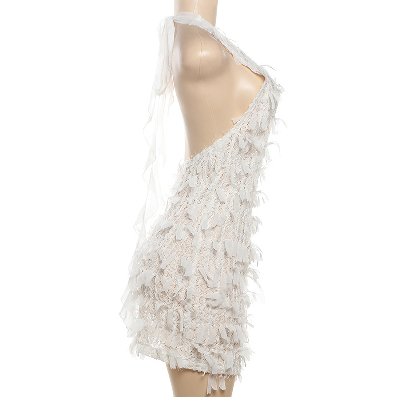 INS European American Women's Fashion Summer New Product: Sexy And Hot V-neck Halter Neck Backless Lace-up Patchwork_ecoleips.com