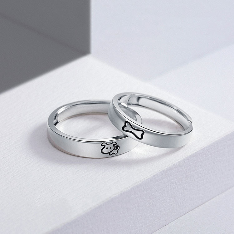 Sunrise Puppy Bone Couple Rings Simple Unique Design Cute Love Pair Birthday Gift For Boyfriend And Girlfriend_voghion.com