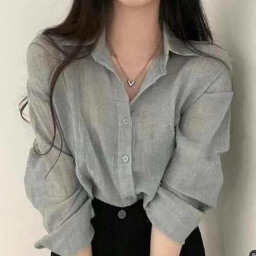 Korean summer, ice cream color system, wrinkled long-sleeved shirt, loose sun-protective shirt