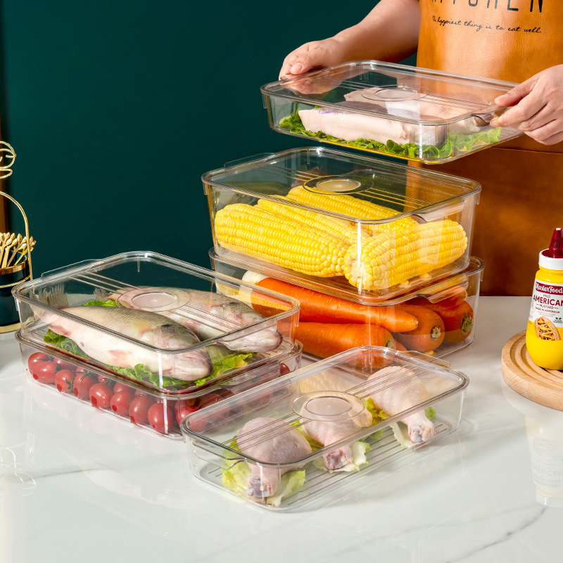Refrigerador con tapa Caja de almacenamiento de cocina para el hogar Cerradura de acrílico transparente Caja fresca de gran capacidad Caja de conservación superpuesta de frutas y verduras