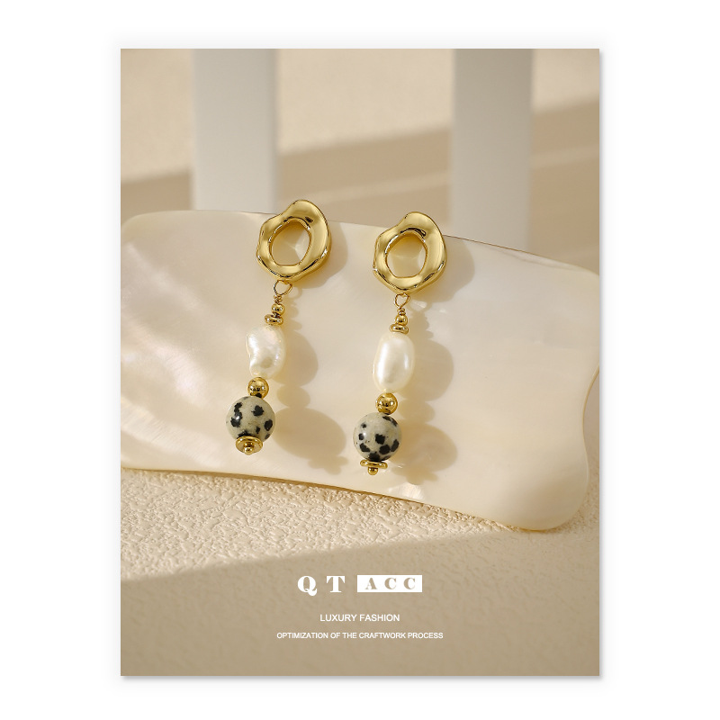 Brass brand fashionable retro organic earrings from pearl