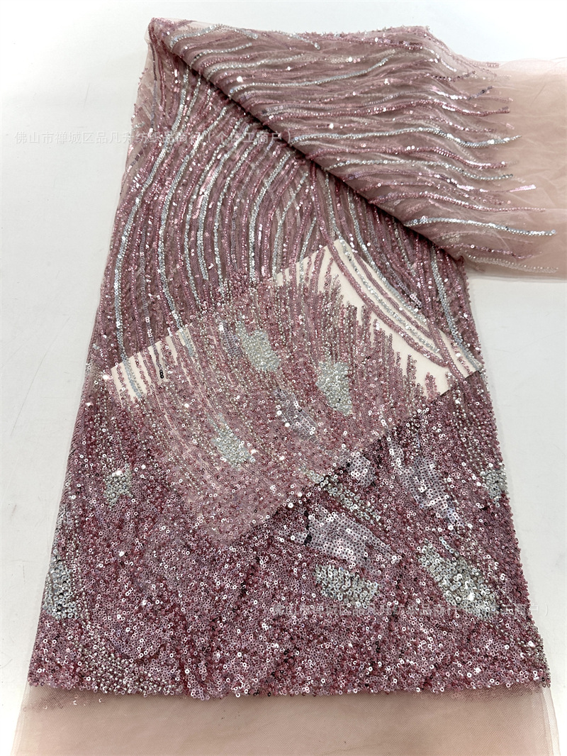Tubo de cuentas Lentejuelas bordado tela de malla vestido de noche tela de moda Beaded Sequin lace spot