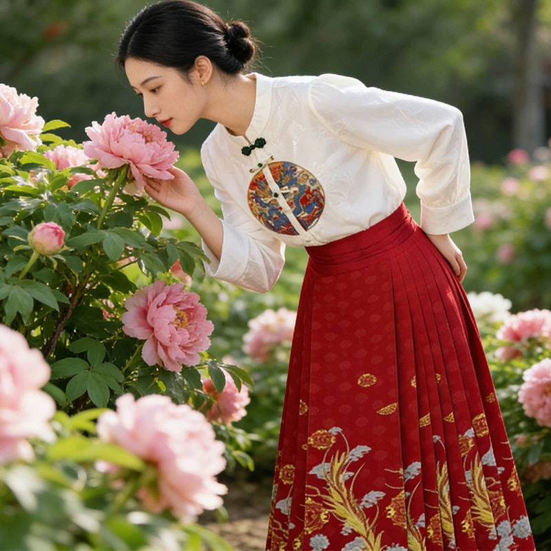 Hanfu set women's, Chinese style robe and skirt, embroidered patterns, multi-size (S–2XL)
