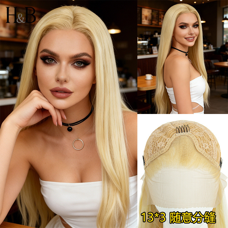 Hd Lace Frontal Wig, Large Area 13X3 Hand-Tied Golden High-Temperature Synthetic Hair Wig for Women Hd Lace Frontal Wig, Large Area 13X3 Hand-Tied Golden High-Temperature Synthetic Hair Wig for Women