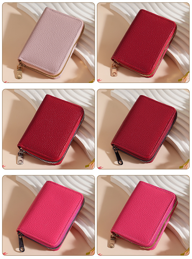 36g Weight Women's Stripe Plaid Solid Color Pu Leather Zipper Card Holders
