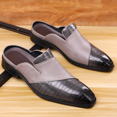 Men's Slippers 48 Size No Heel Lazy Pointed Toe Outdoor Slippers for Men Summer Half Slip Leather Shoes Wholesale