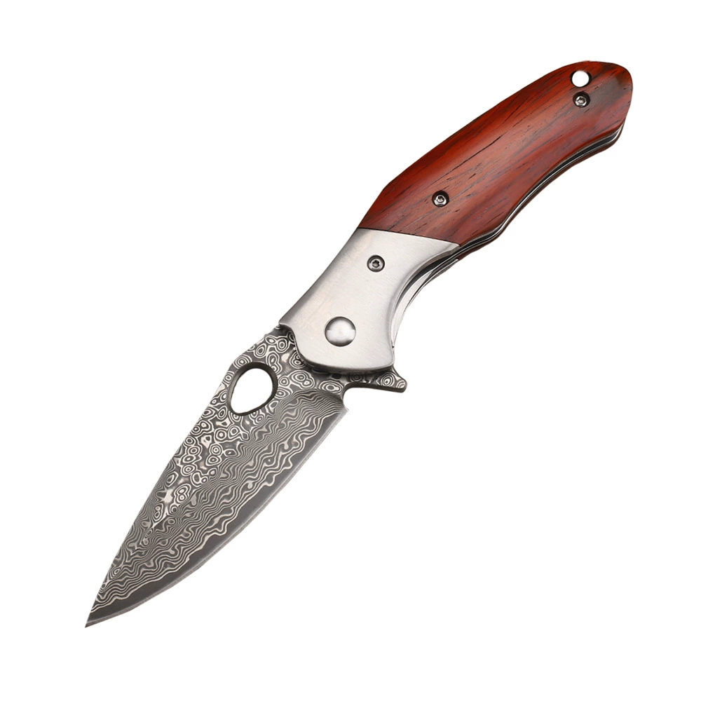VG10 дамасская folding knife цветная оболочка и древесина розового дерева рукоять рыболовная сумка для выживания EDC outdoor тактический нож