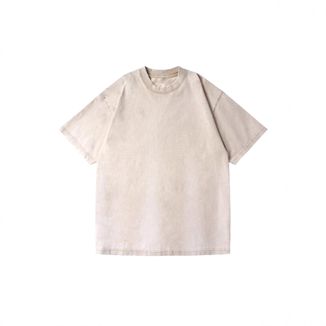 230g de tamaño europeo americano suelto y desgastado retro lavado camiseta de manga corta para hombres y mujeres camiseta de algodón de color sólido sin impresión