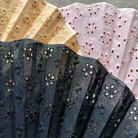 ZJ05莫干扇 新中式温柔纯色刺绣棉布小扇子可爱贝壳扇夏季随身折