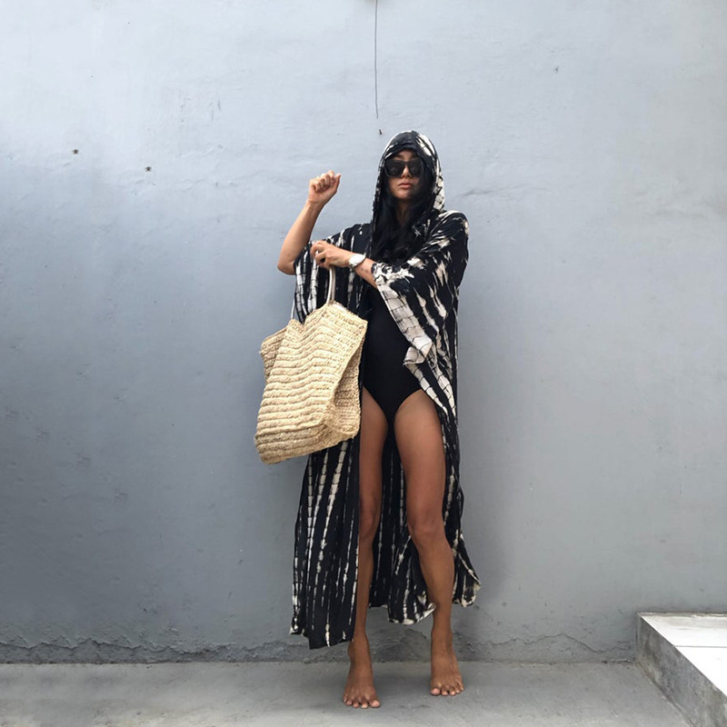 Rayon Water Print Bikini Cover up Loose Dress Sexy Cardigan Beach Sun Protection Shirt European American Style Women's Clothing Swimwear_ecoleips.com