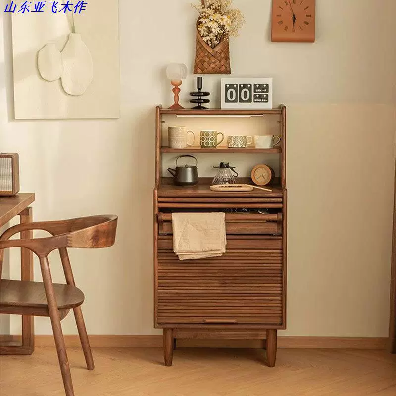 北美黑胡桃木餐边柜　现代简约小户型咖啡柜实木收纳柜客厅茶水柜