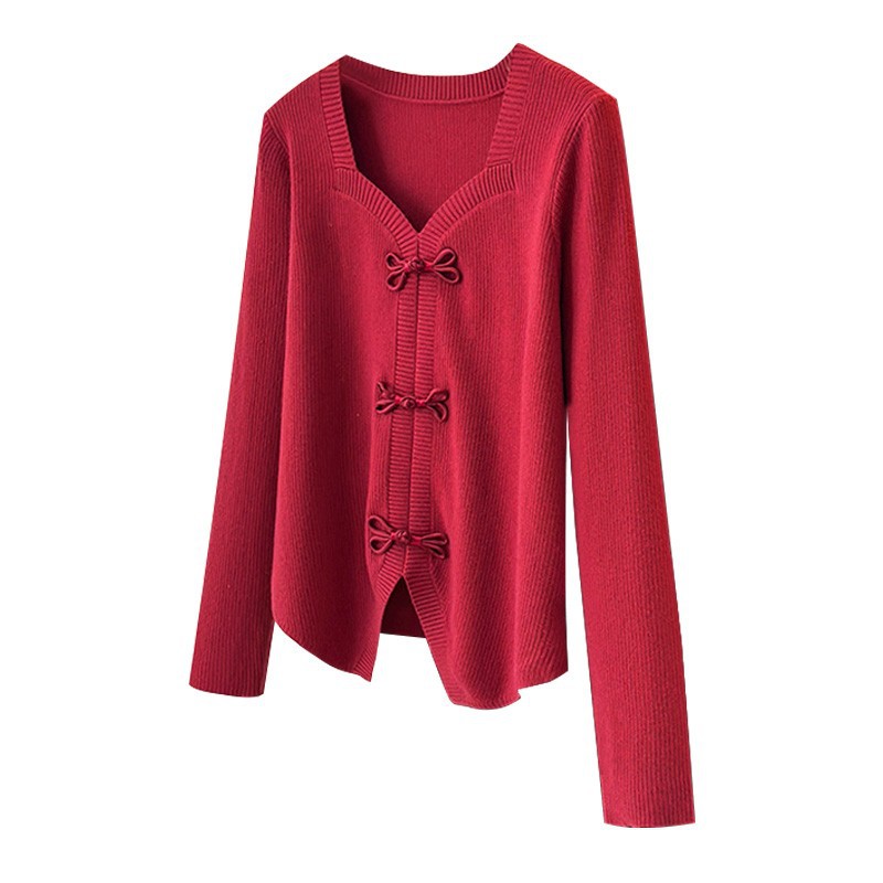 Autumn down jacket, red sweater, plus size, Chinese style