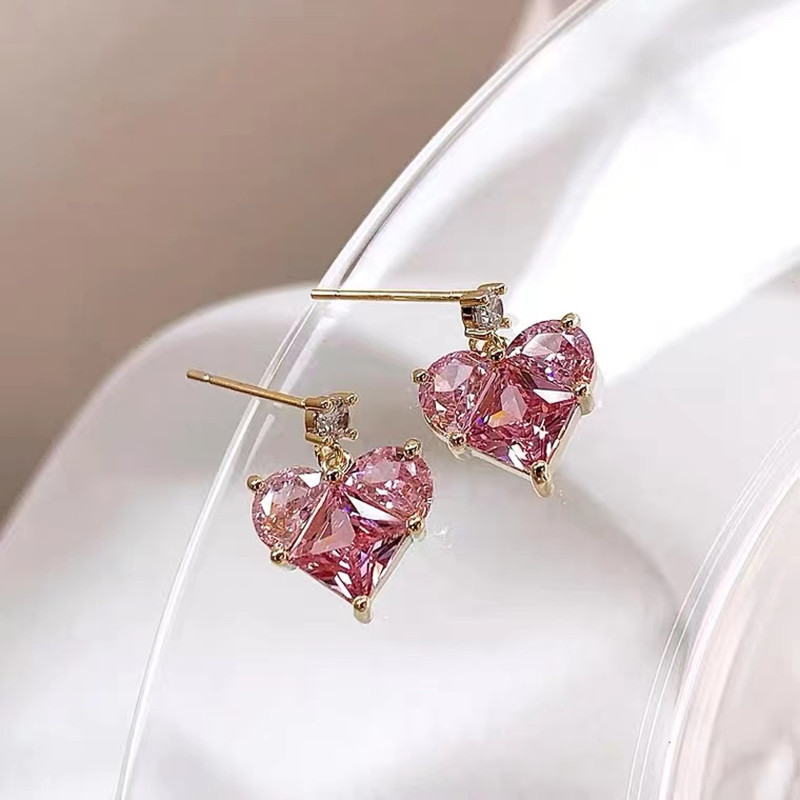 8g Weight Drop Earrings Classification Sweet Heart Shape Alloy Rhinestone Women's Drop Earrings