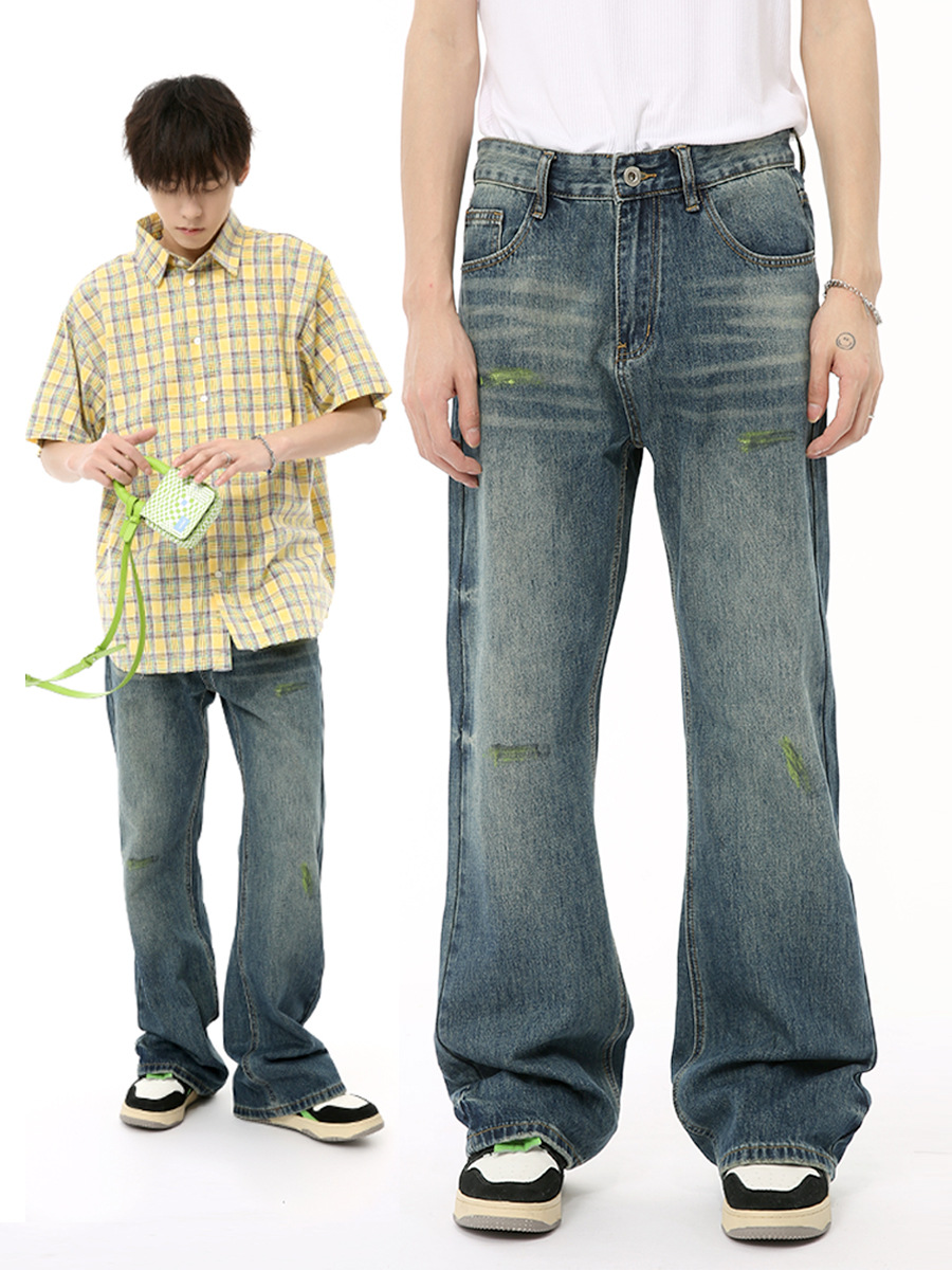 MTLCLOTHES Hombres| 2024 verano nuevos productos de alta calle simple pintado delgado micro lavar la tendencia de jeans