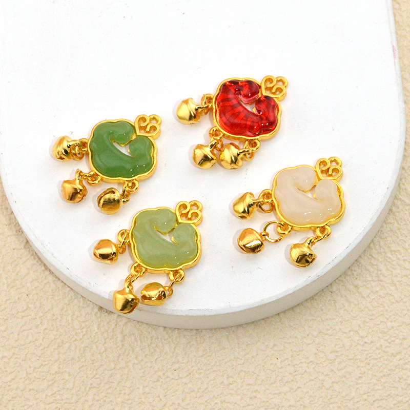 Classic Alloy Hetian Jade Cloud Lock Pendant Peaceful and Longevity Lock Necklace DIY Jewelry Accessories