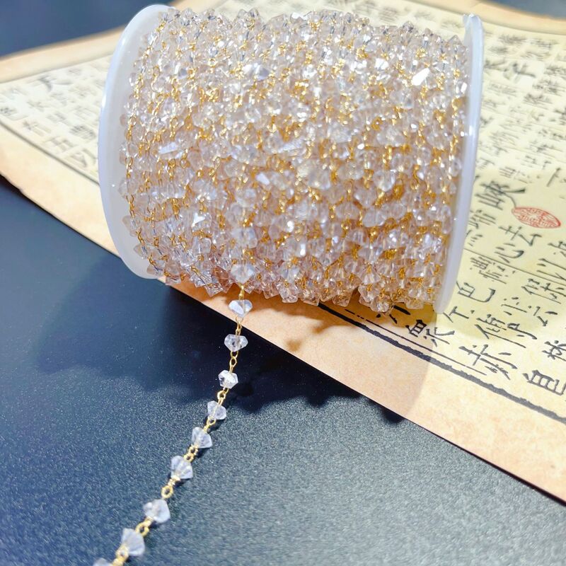 純銅保色三角水晶チェーン古風ヘアピン流蘇材料diy水晶チェーン手作りアクセサリー部品|undefined