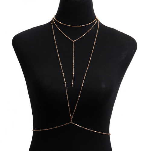 European and American cross-border hot selling body chain, sexy and fashionable summer water drop multi-layer cross women's body chain necklace in one