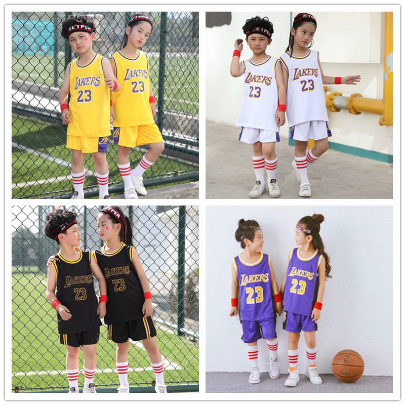 Parent-child factory wholesale suit group purchase children's Lakers crew neck No. 23 jersey can be trained men's and women's basketball uniforms