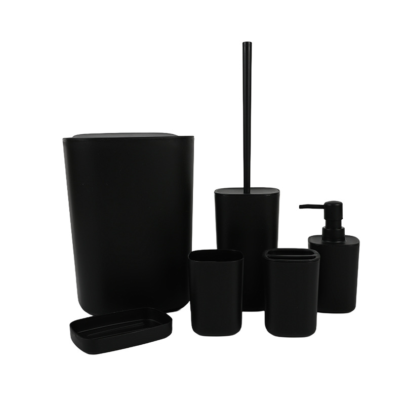Baño cuadrado de plástico de lavado set de seis piezas de almacenamiento de lavado set de basura set de cepillo de dientes set