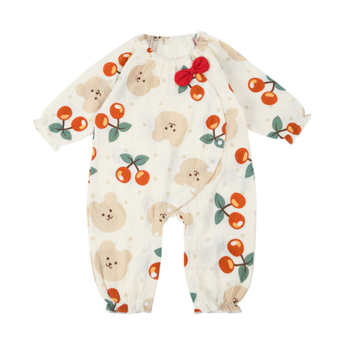 Baby thin gauze cotton one-piece spring and autumn newborn baby long-sleeved Category A pure cotton jumpsuit home crawling suit