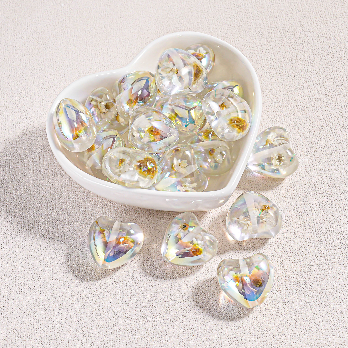 Cuentas Transparentes en Forma de Corazón con Flores Secas, Cuentas Sueltas de Opal con Brillantina Fina para Manualidades, Accesorios para Cadenas de Teléfono, Piezas Pequeñas image 6