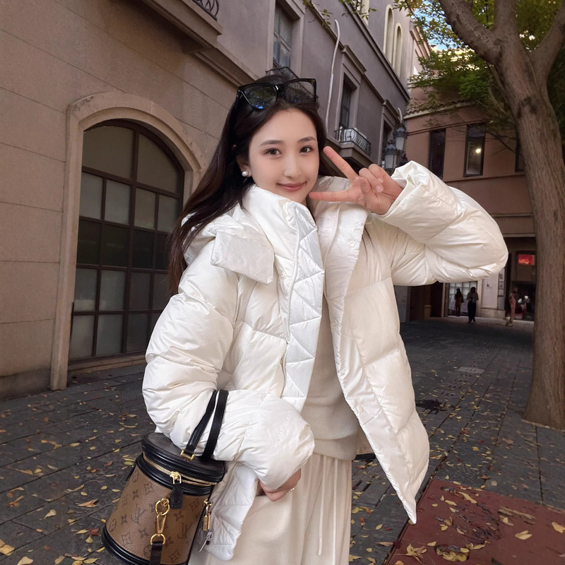 Clearance Special Price Original Discount Lulu Five-Compartment down Jacket 90% White Duck down Detachable Hood Thickened Warm Short Style for Women