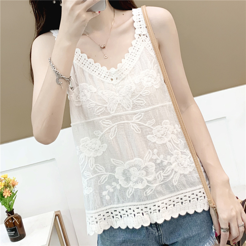 Vintage Artistic Lace Pure Cotton Solid Color Camisole Women's Base Layer 2025 Summer New Casual Versatile Embroidered Tank Top Women Vintage Artistic Lace Pure Cotton Solid Color Camisole Women's Base Layer 2025 Summer New Casual Versatile Embroidered Tank Top Women