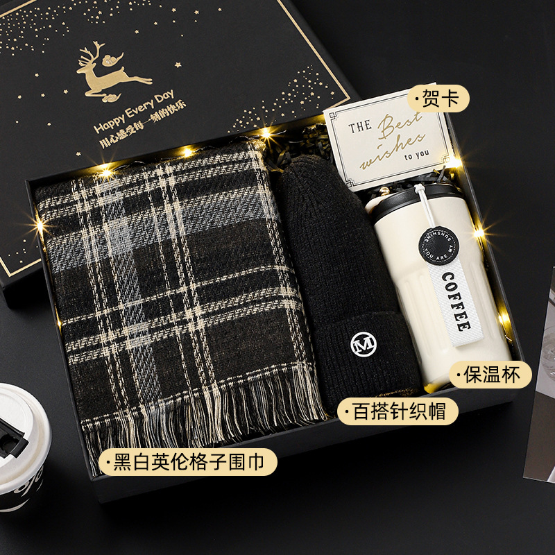 Black and white british plaid scarf❤Yulu has you gift box [package five]