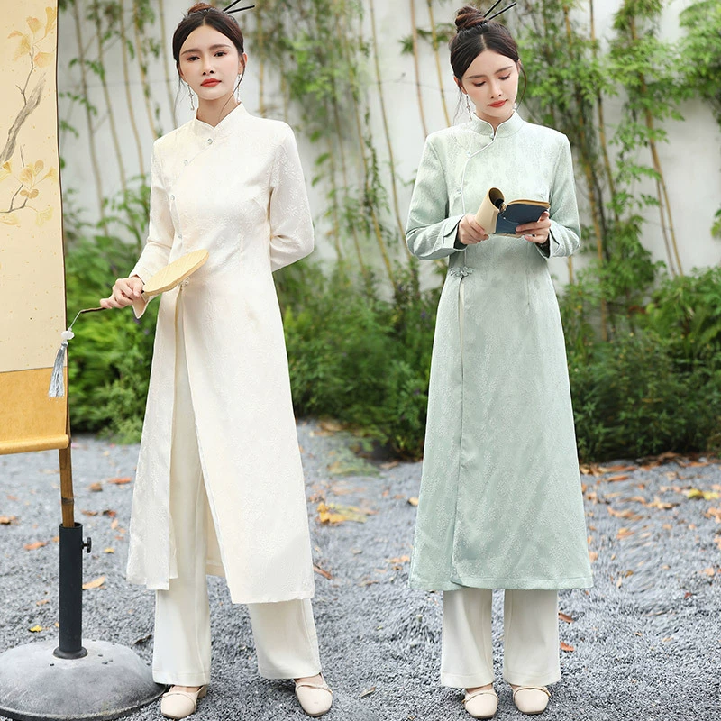 9664 Новый китайский дзен-Чонсам женский костюм рабочая одежда Hanfu Guofeng чайная одежда художника чайная одежда женская весна и осень