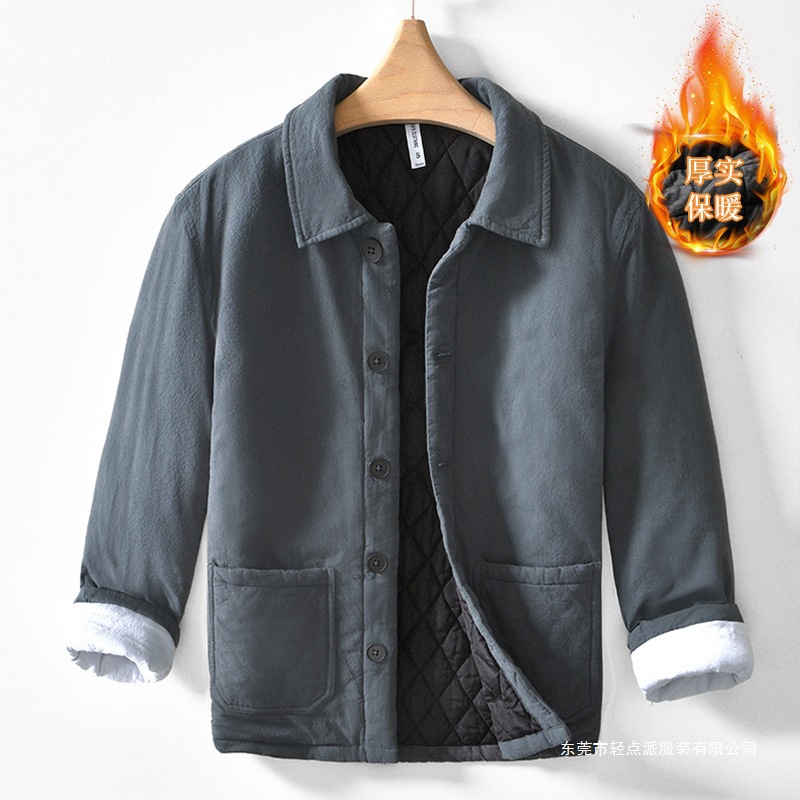 138 冬季加厚保暖棉衣男装外套休闲时尚宽松纯色方领棉服 一件代