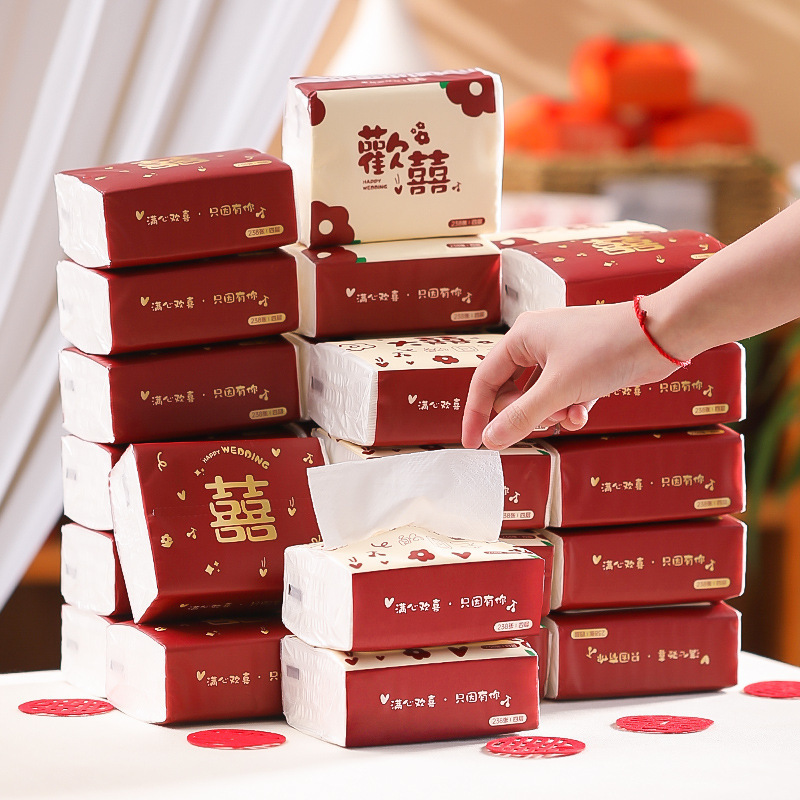 ウェディングペーパータオル、ウェディングバンケットナプキン、フルボックス、婚約祝い、赤いペーパータオル、ウェディング用品|undefined