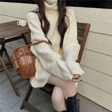 韩系复古慵懒风高领毛衣女冬季2025新款宽松中长款针织上衣潮ins