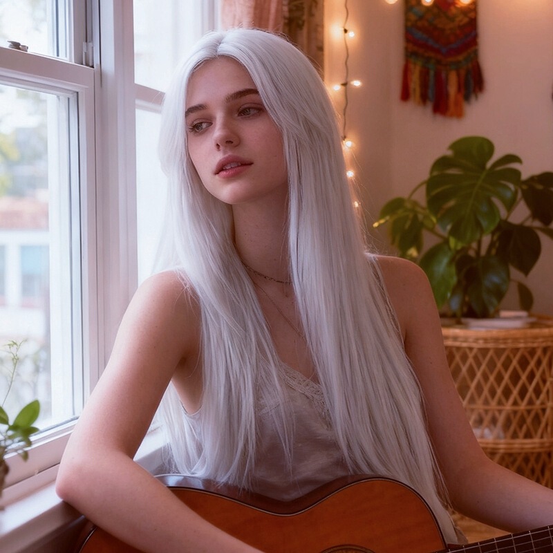 Cross-Border E-Commerce Wig for Women with Medium Parted Long Straight Hair Amazon Best-Selling White Chemical Fiber High Temperature Silk Headgear Ready for Sale