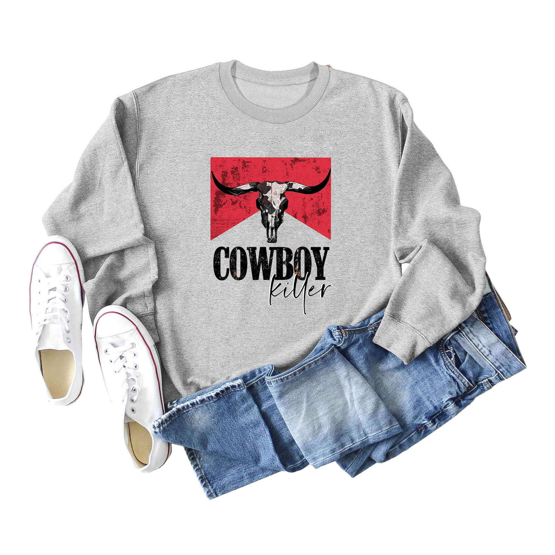 Wish Amazon Independent Station Comercio exterior transfronterizo Cowboy Killer patrón divertido suéter casual de otoño e invierno