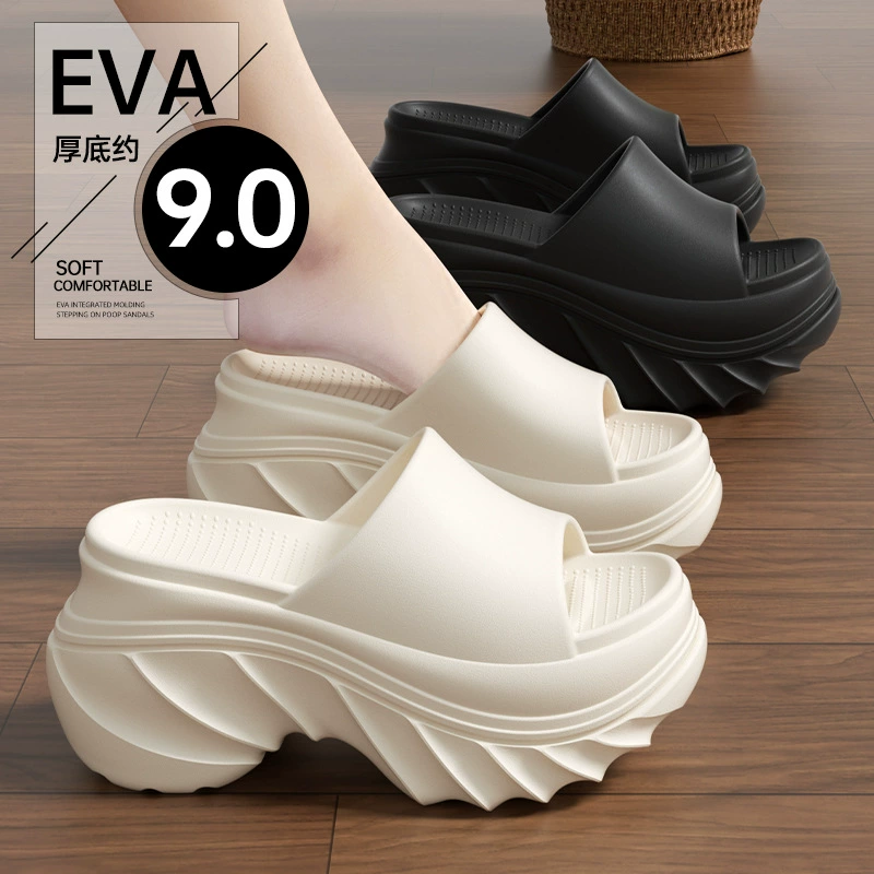 Холодные тапочки с толстой подошвы женщины 2025 летом носить новый узкий пояс противоскользящий EVA на песчаном пляже тапочки женщины