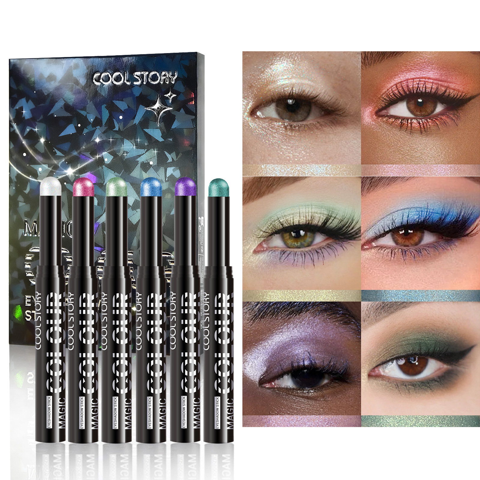 Amazon TK Cross-Border Eyeshadow Stick 6-Piece Set Waterproof Sweat-Proof Pearlescent Brightening Long-Lasting 3-in-1 Eyeshadow Pen
