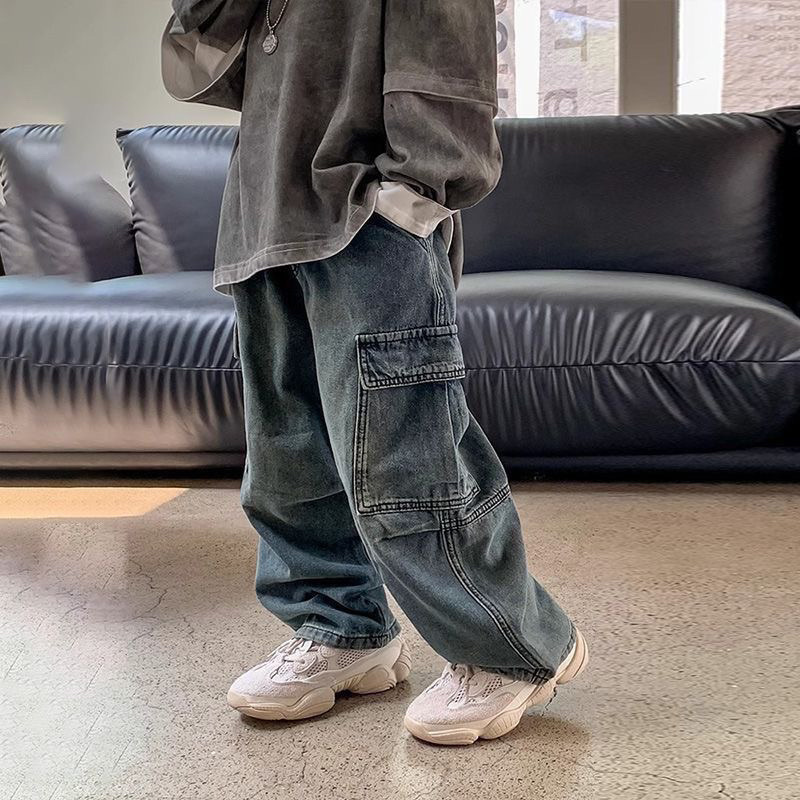 2026 nuevos niños y niñas primavera y otoño pantalones vaqueros infantiles de moda extranjera pantalones de trabajo para niños pantalones casuales