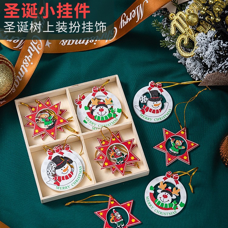Adornos navideños de alta gama creativa de madera ins Nordic Christmas Tree copo de nieve Trojan Bell colgante pequeños adornos