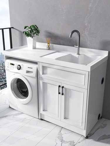OD59 wholesale bathroom space aluminum washing machine cabinet balcony integrated bathroom cabinet combination with washboard basin laundry