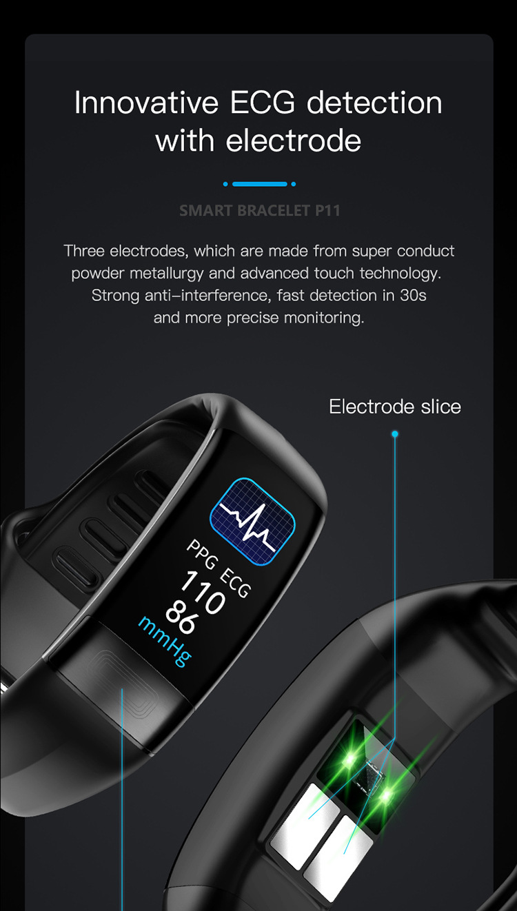 P11plus smart bracelet Heart rate, blood pressure and electrocardiogram test information push, step-counting exercise bracelet one-stop delivery undefined