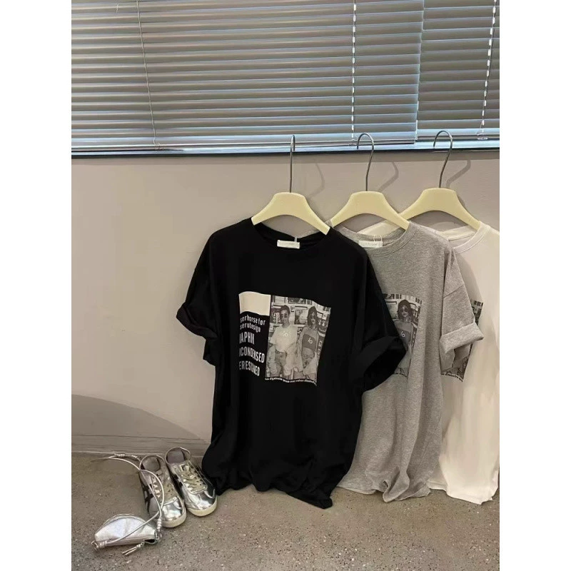 YS8 Южная Корея Dongdaemun, летняя новая модная свободная футболка в американском стиле ретро с буквенным принтом и круглым вырезом, с короткими рукавами, топ