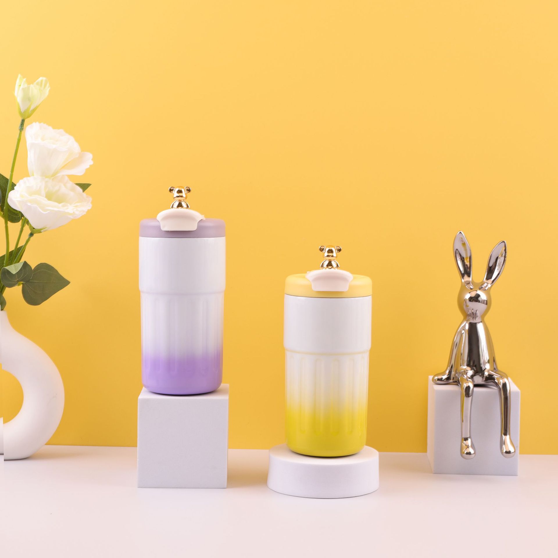 Red caricatura oso 316 taza de café de acero inoxidable caliente inteligente caliente portátil taza caliente taza de estudiantes