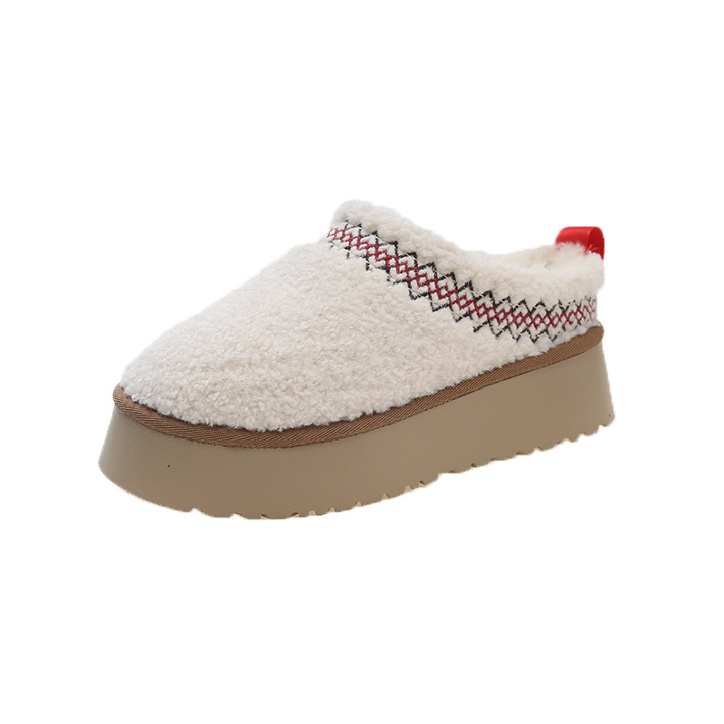 Zapatos de mujer Zapatillas de media caña cerradas con suela gruesa para mujer, otoño e invierno, además de zapatos de algodón cálidos y perezosos de terciopelo para mujer_voghion.com