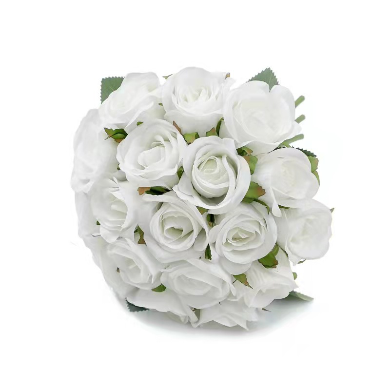 Venta al por mayor transfronteriza de ramos de novia de 18 rosas, flores de seda de alta gama para bodas, flores artificiales eternas. image 13