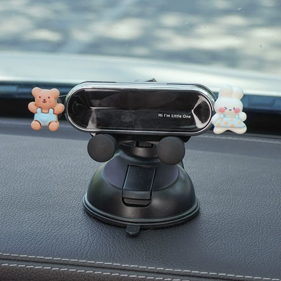 Car phone holder panel suction type 2025 new - strap-bear-rabbit-black-mirror-bracket-instrument-panel-air-outlet-dual-use
