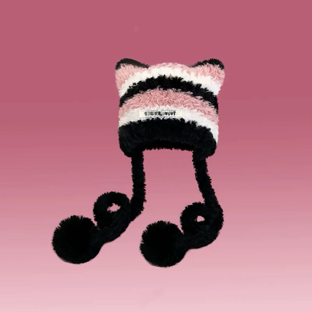 帽子女性の冬のかわいいクマの耳ぬいぐるみ帽子暖かい耳保護帽子プラスベルベット防風ウールボール帽子冬の新スタイル